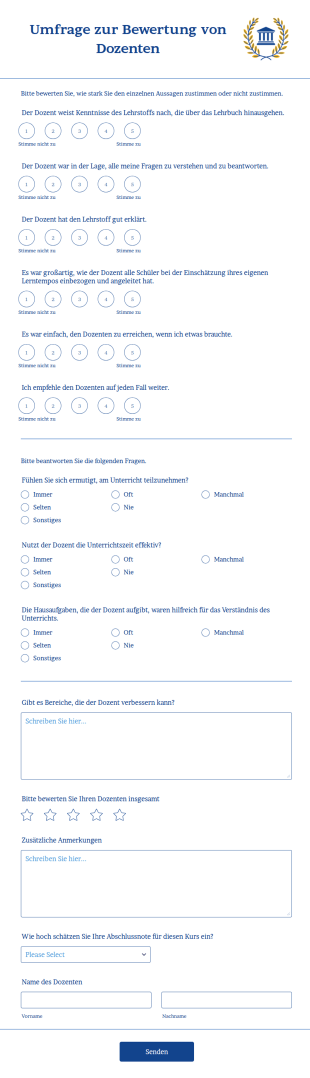 Formular Zur Bewertung Des Dozenten