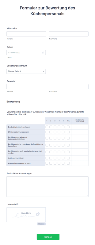 Formular Zur Bewertung Des Küchenpersonals Form Template
