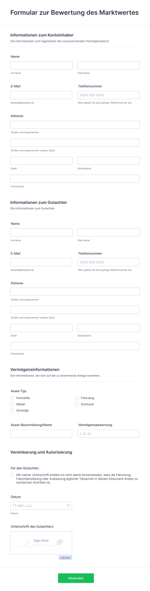 Formular Zur Bewertung Des Marktwertes