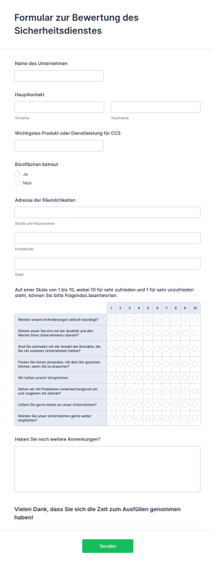 Formular Zur Bewertung Des Sicherheitsdienstes