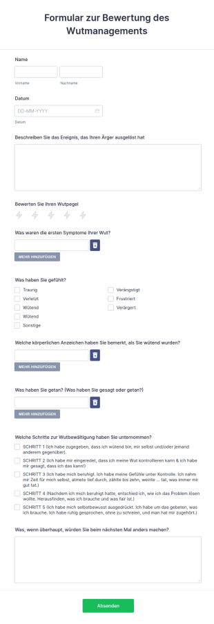 Formular Zur Bewertung Des Wutmanagements
