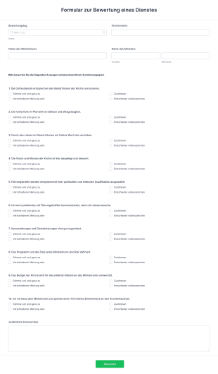 Formular Zur Bewertung Eines Dienstes Form Template