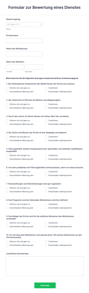 Formular Zur Bewertung Eines Dienstes