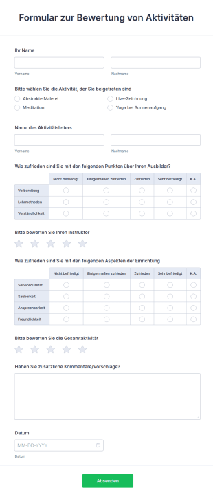 Formular Zur Bewertung Von Aktivitäten