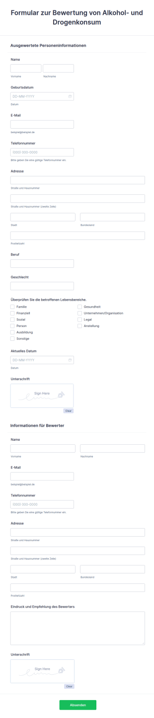 Formular Zur Bewertung Von Alkohol Und Drogenkonsum