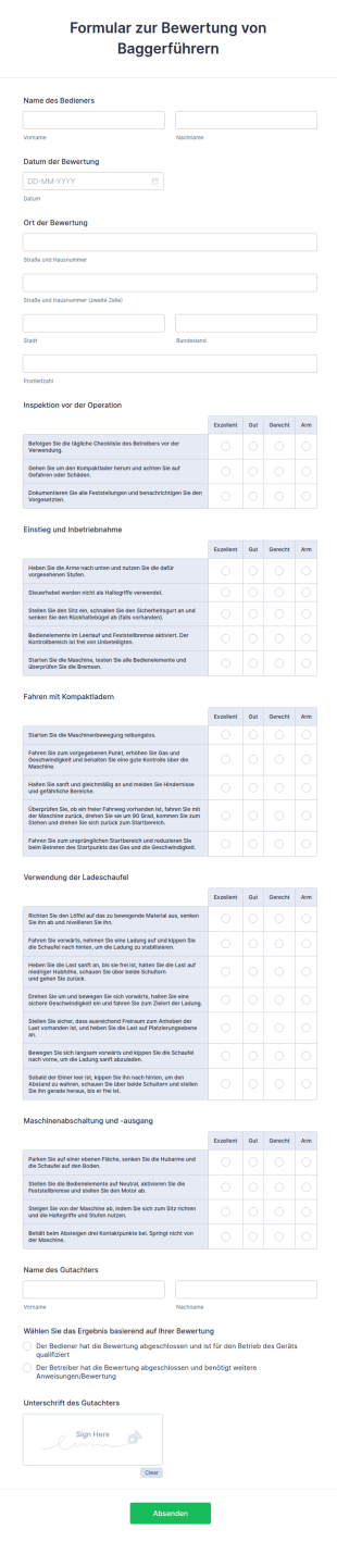 Formular Zur Bewertung Von Baggerführern