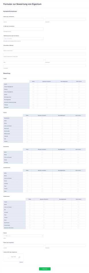 Formular Zur Bewertung Von Eigentum Form Template