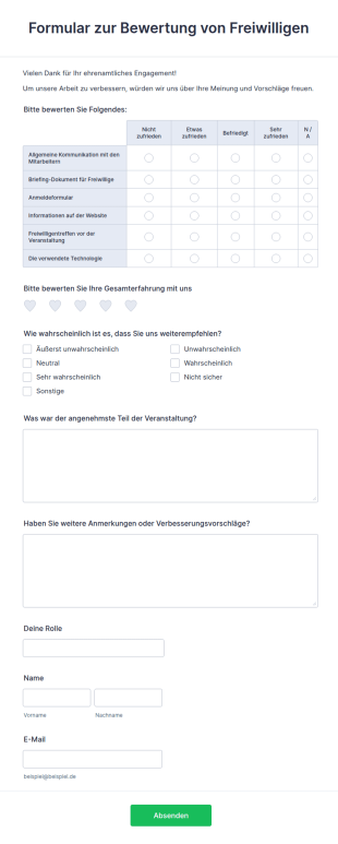 Formular Zur Bewertung Von Freiwilligen