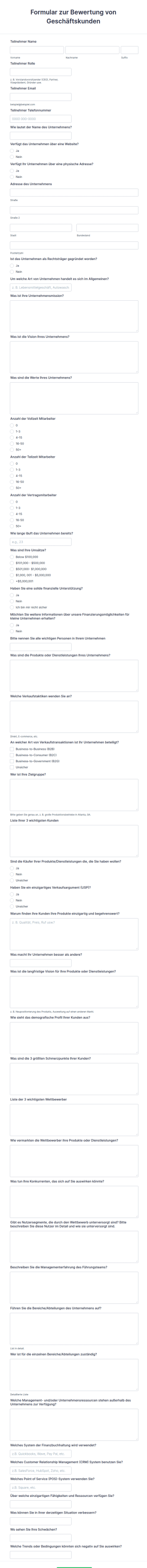 Formular Zur Bewertung Von Geschäftskunden