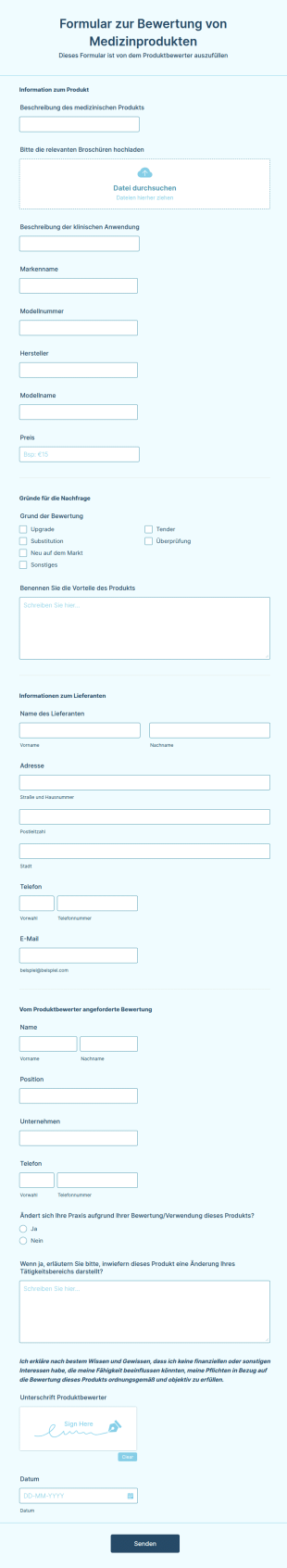 Formular Zur Bewertung Von Medizinprodukten