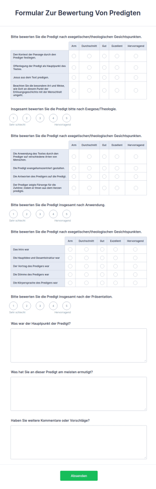 Formular Zur Bewertung Von Predigten