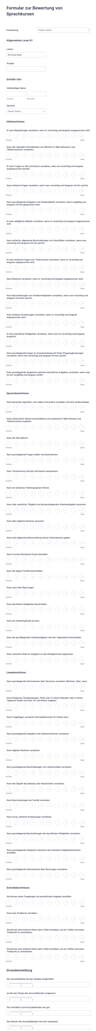 Formular Zur Bewertung Von Sprachkursen