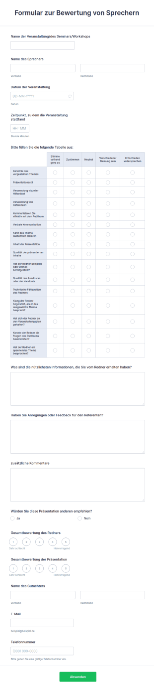 Formular Zur Bewertung Von Sprechern