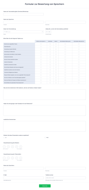 Formular Zur Bewertung Von Sprechern Form Template