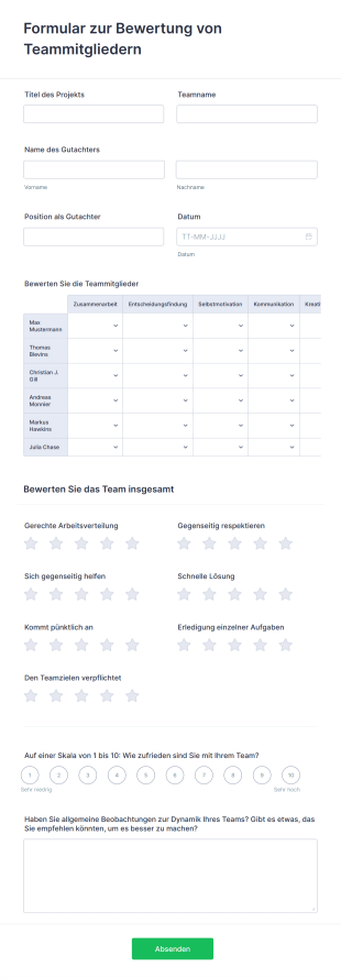Formular Zur Bewertung Von Teammitgliedern