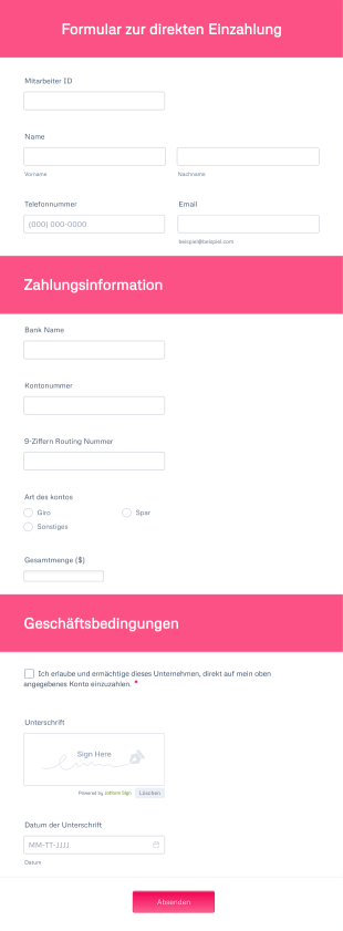 Formular Zur Direkten Einzahlung