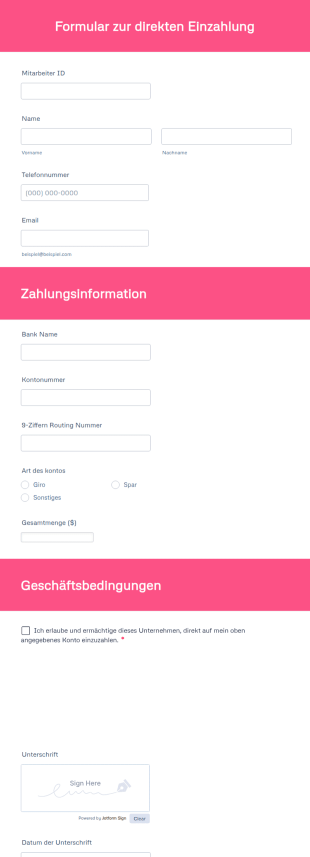 Formular Zur Direkten Einzahlung