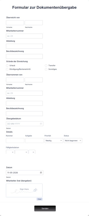 Formular Zur Dokumentenübergabe