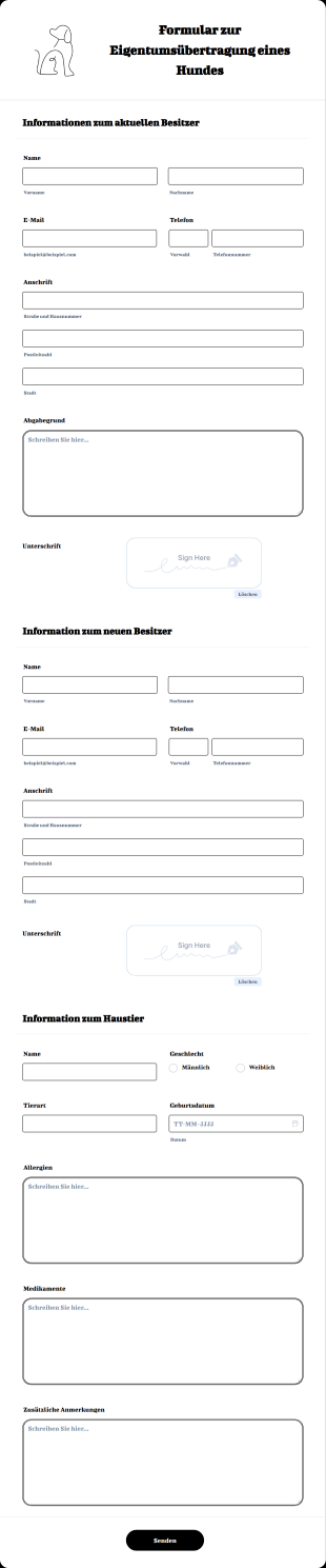 Formular Zur Eigentumsübertragung Eines Hundes Form Template
