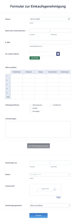 Formular Zur Einkaufsgenehmigung Form Template