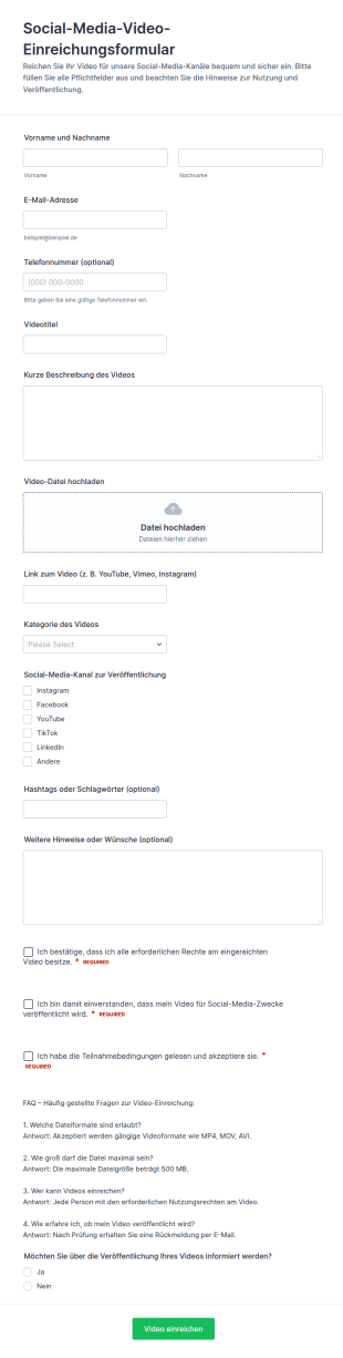 Formular Zur Einreichung Von Social Media Videos