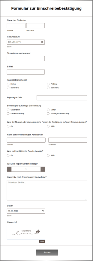 Formular Zur Einschreibebestätigung