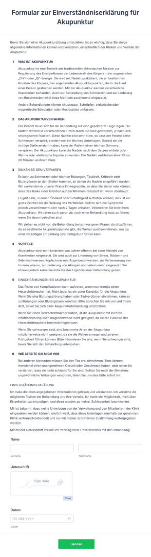 Formular Zur Einverständniserklärung Für Akupunktur
