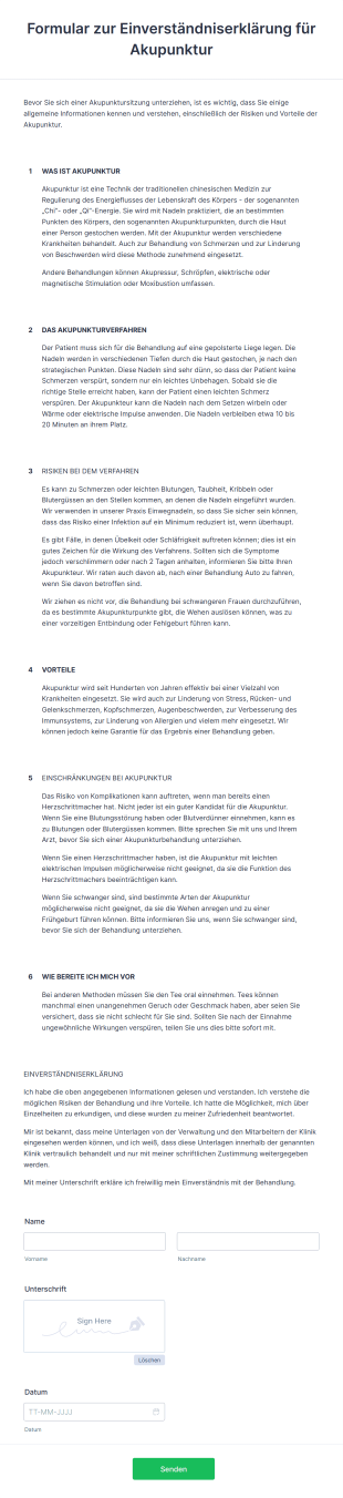 Formular Zur Einverständniserklärung Für Akupunktur