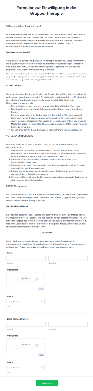 Formular Zur Einwilligung In Die Gruppentherapie