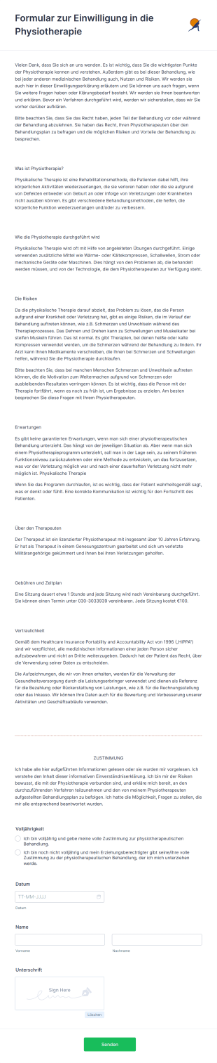 Formular Zur Einwilligung In Die Physiotherapie
