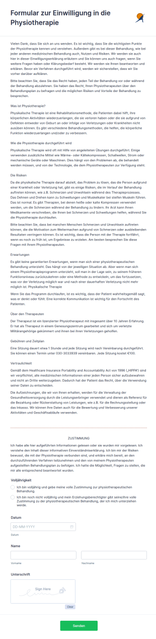Formular Zur Einwilligung In Die Physiotherapie