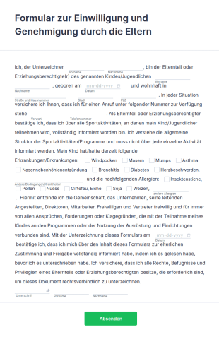 Formular Zur Einwilligung Und Genehmigung Durch Die Eltern
