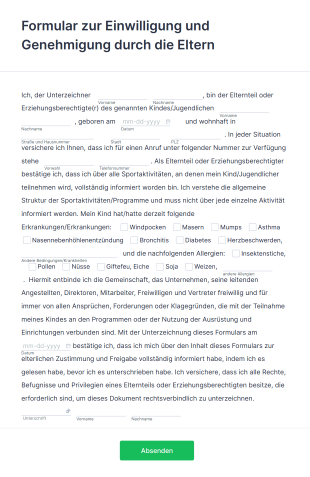 Formular Zur Einwilligung Und Genehmigung Durch Die Eltern