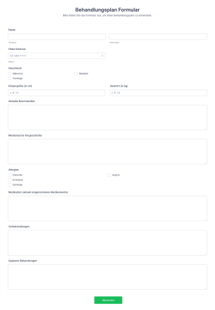 Formular Zur Entwicklung Eines Behandlungsplans Form Template