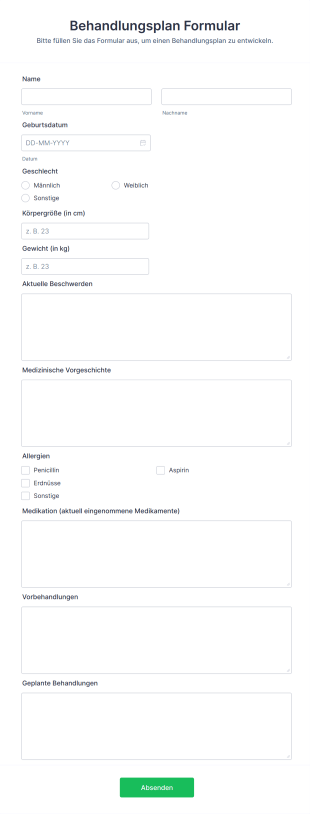 Formular Zur Entwicklung Eines Behandlungsplans