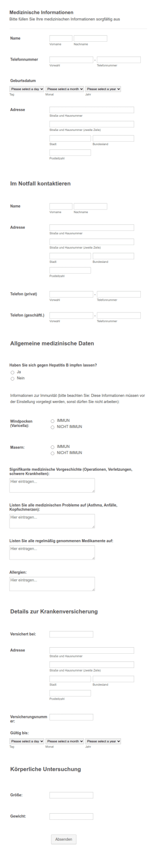 Formular Zur Erfassung Der Medizinischen Informationen Von Angestellten