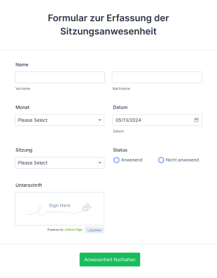 Formular Zur Erfassung Der Sitzungsanwesenheit Form Template