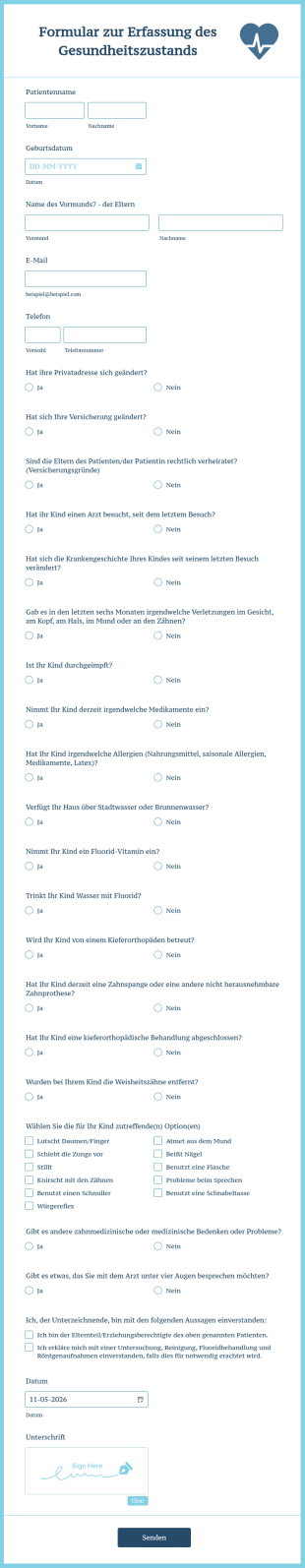 Formular Zur Erfassung Des Gesundheitszustands