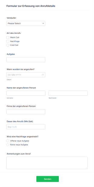 Formular Zur Erfassung Von Anrufdetails