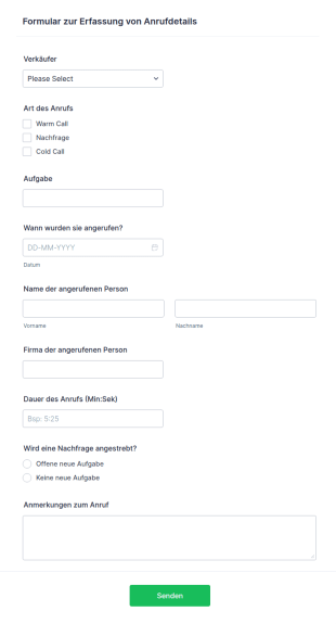Formular Zur Erfassung Von Anrufdetails