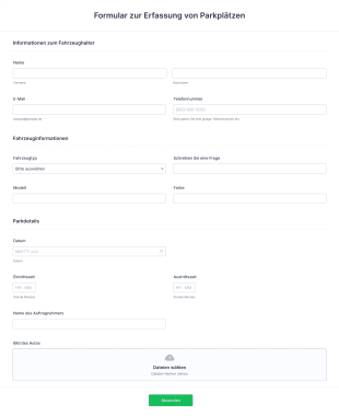 Formular Zur Erfassung Von Parkplätzen Form Template