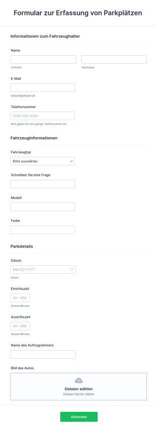 Formular Zur Erfassung Von Parkplätzen
