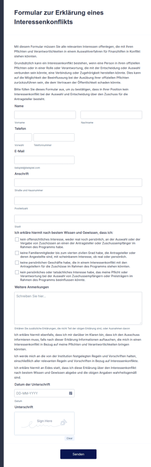 Formular Zur Erklärung Eines Interessenkonflikts