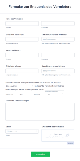 Formular Zur Erlaubnis Des Vermieters Form Template