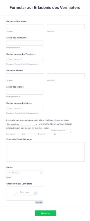 Formular Zur Erlaubnis Des Vermieters Form Template