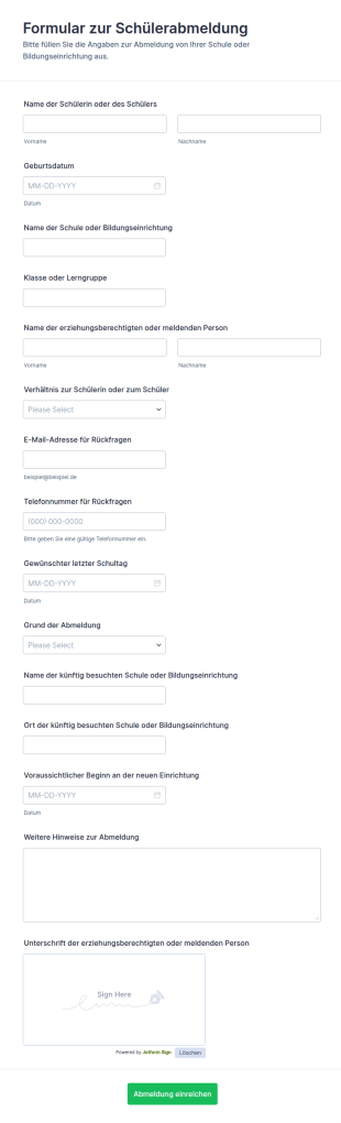 Formular Zur Exmatrikulationsmeldung