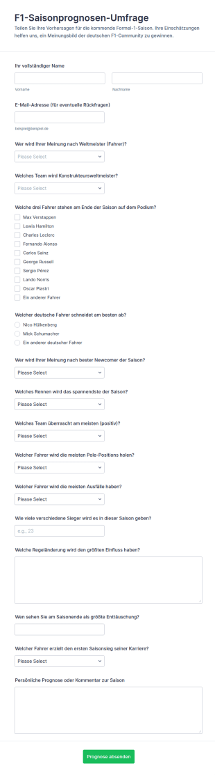 Formular Zur F1 Saisonprognose