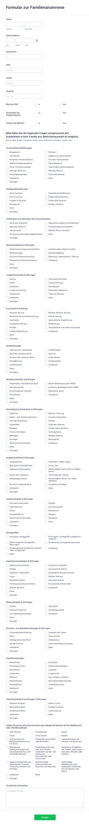Formular Zur Familienanamnese