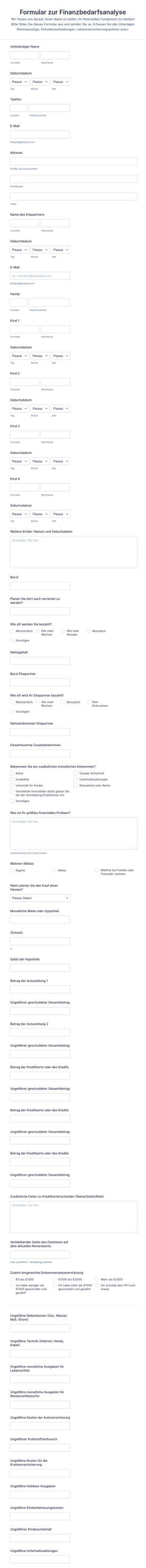 Formular Zur Finanzbedarfsanalyse