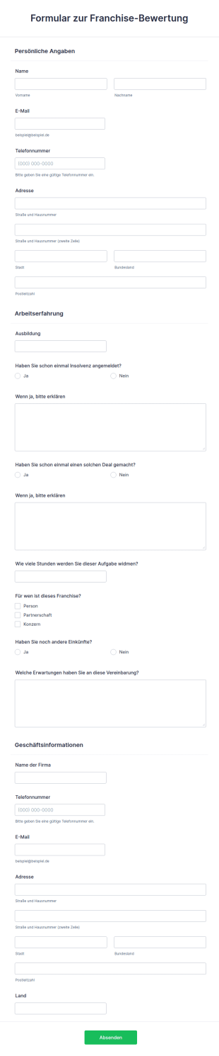 Formular Zur Franchise Bewertung